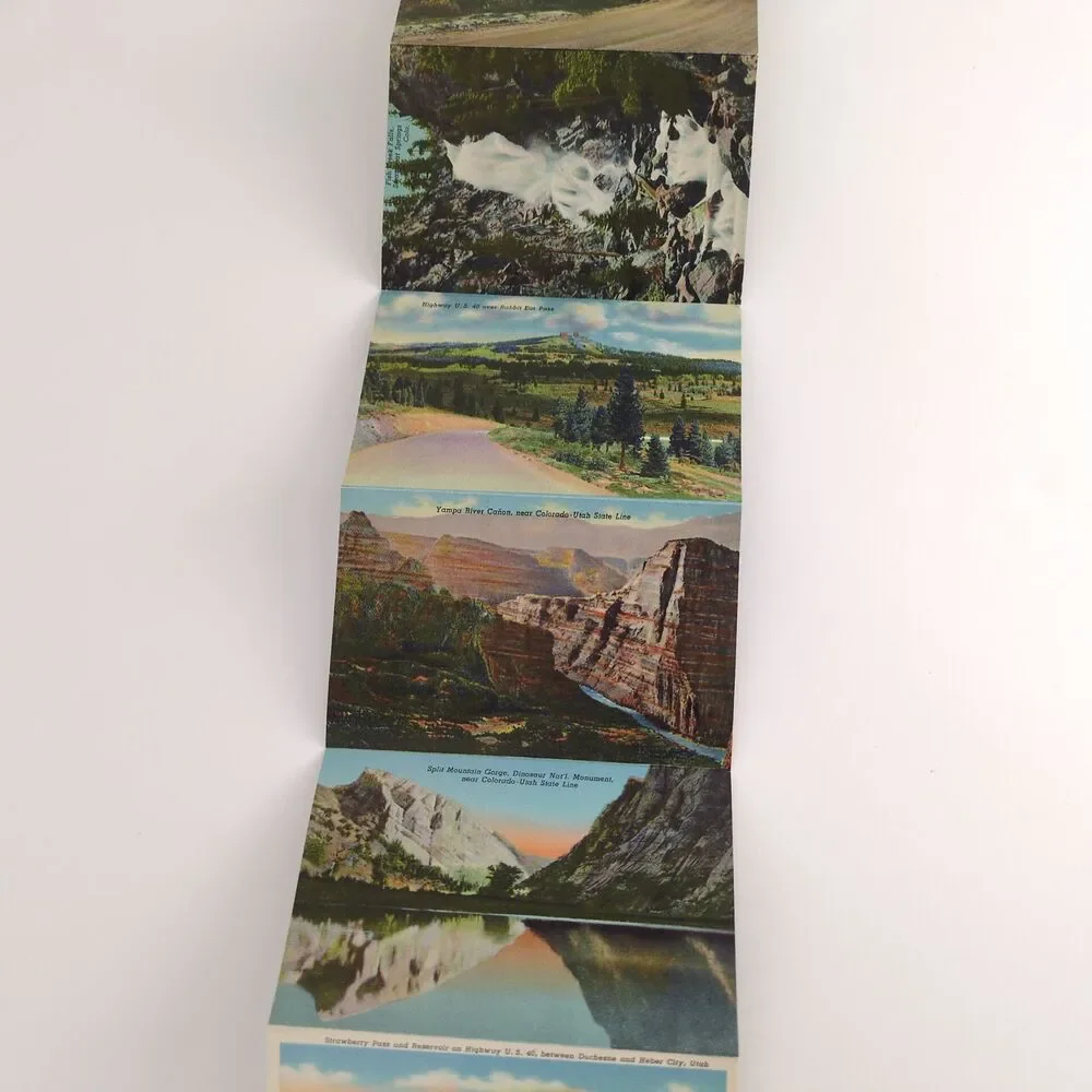 Victory Highway US 40 1930s Fold-Out Linen Postcards‎ Transcontinental Mountains